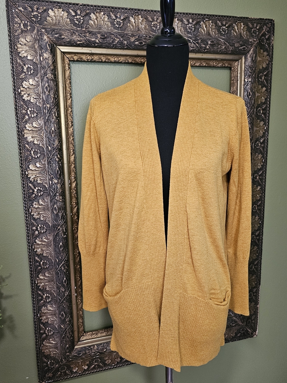 Sonoma Goods For Life Mustard Yellow Open Front Long Cardigan Pockets M